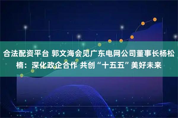 合法配资平台 郭文海会见广东电网公司董事长杨松楠：深化政企合作 共创“十五五”美好未来