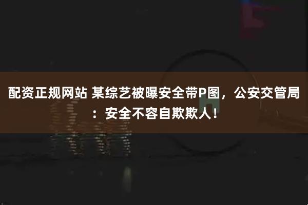 配资正规网站 某综艺被曝安全带P图，公安交管局：安全不容自欺欺人！